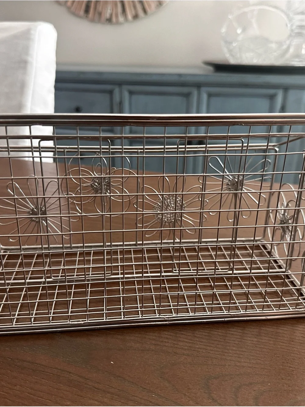 Silver Floral Wire Storage Basket